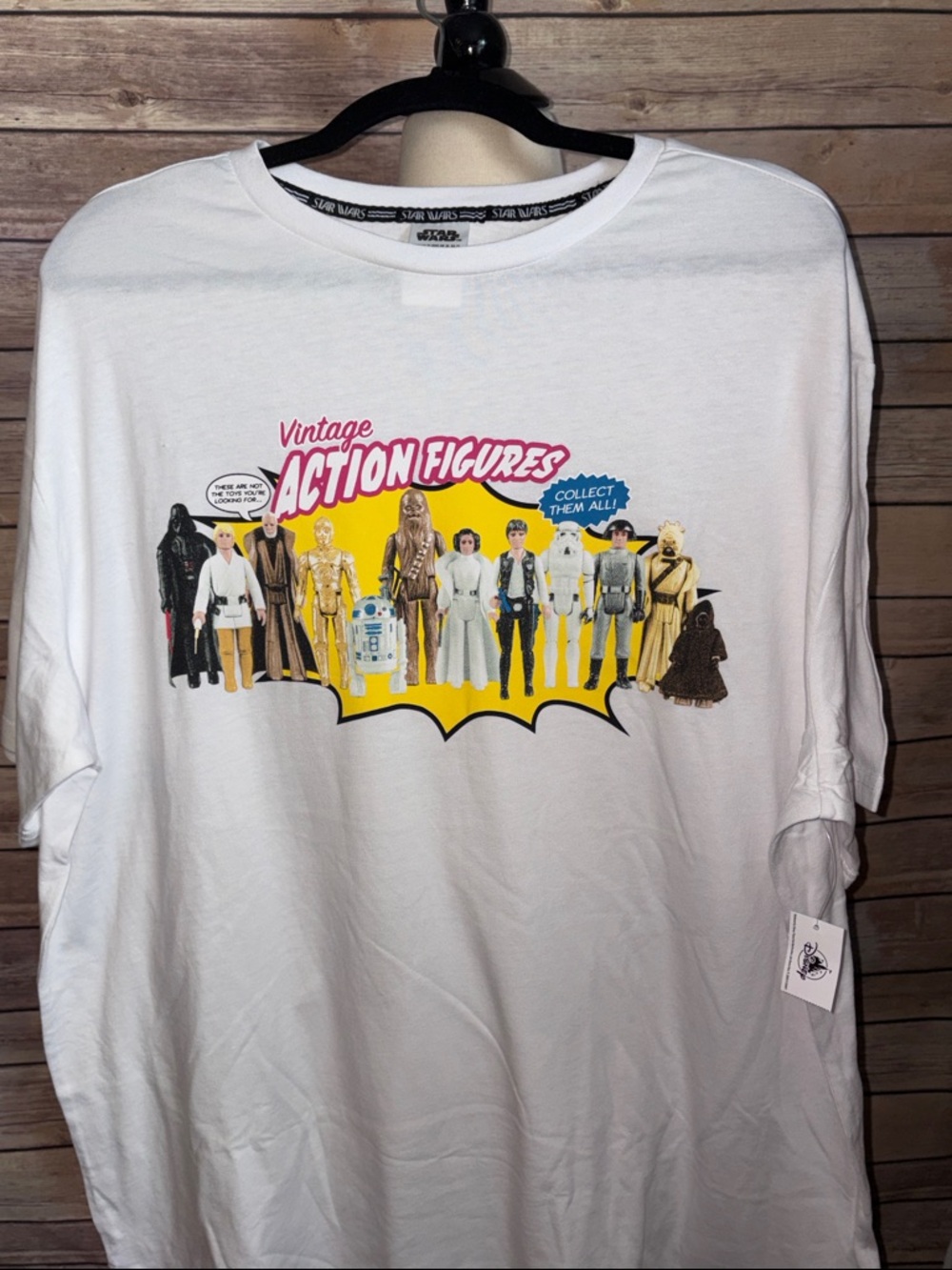 Star Wars White Tee with Vintage Action Figures Graphic